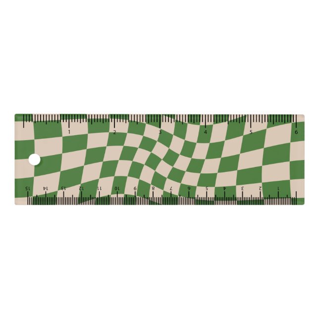 Retro Grey Green Dorm Warped Check Checkered  Ruler (Front)