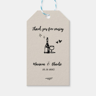 Retro Grey Hand Drawn Illustrated Wedding  Gift Tags