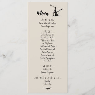 Retro Grey Hand Drawn Illustrated Wedding  Menu