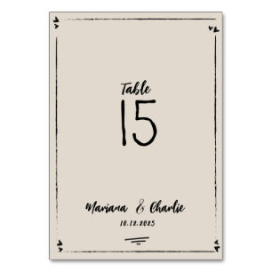 Retro Grey Hand Drawn Illustrated Wedding Table Number