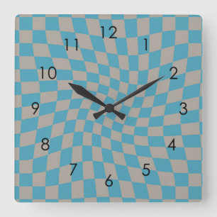 Retro Grey Pink Check Warped Checkered Dorm Square Wall Clock