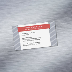 Retro Grey Red Banner Business Card Magnet