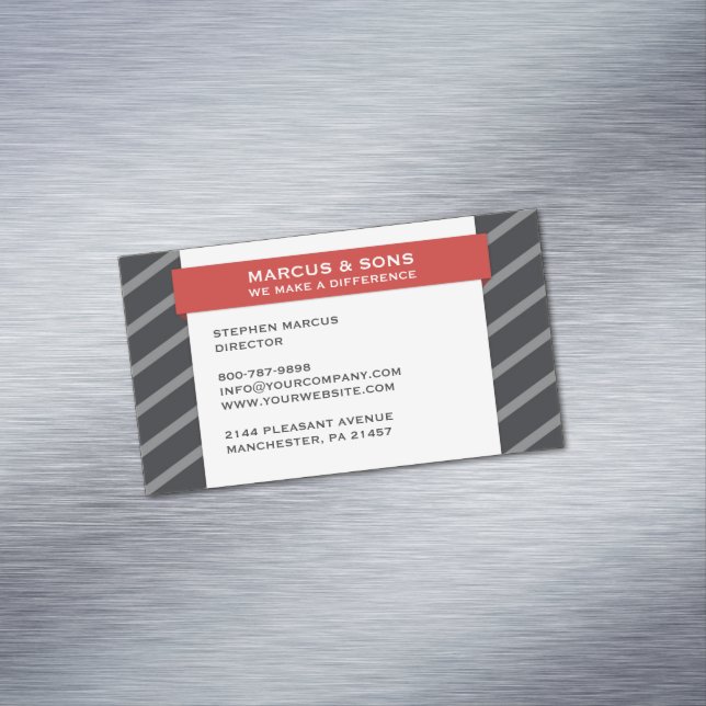 Retro Grey Red Banner Business Card Magnet (In Situ)