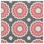 Retro Grey Red &amp; White Ethnic Geometric Pattern Fabric