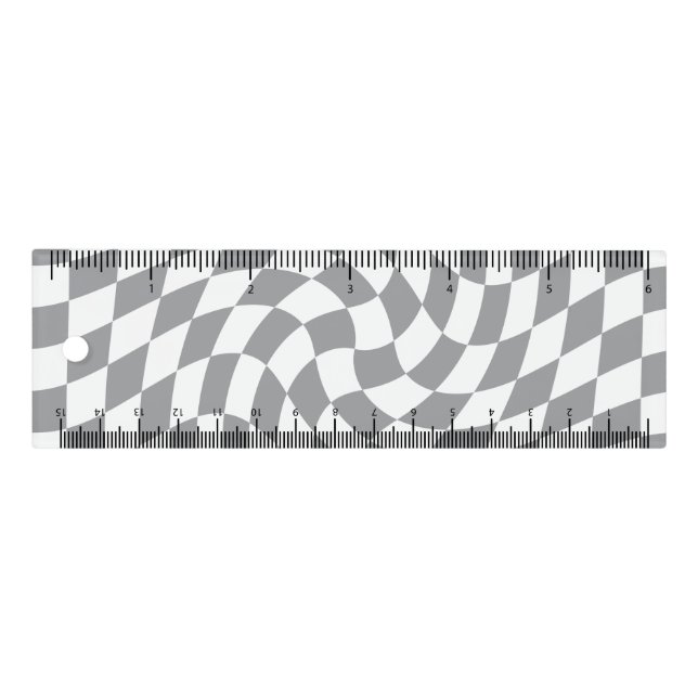 Retro Grey White Dorm Warped Check Checkered  Ruler (Front)