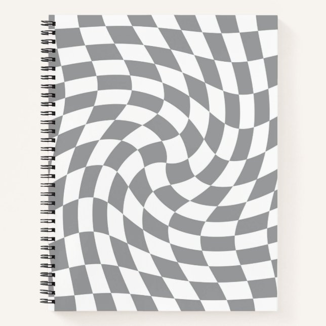 Retro Grey White Pastel Warped Checks Checkered   Notebook (Front)