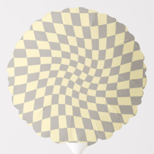 Retro Grey Yellow Checks Warped Checkered Balloon