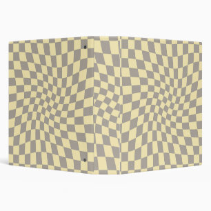 Retro Grey Yellow Pastel Warped Checkerboard   3 Ring Binder