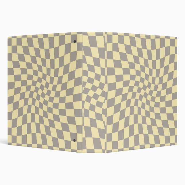 Retro Grey Yellow Pastel Warped Checkerboard   3 Ring Binder (Background)