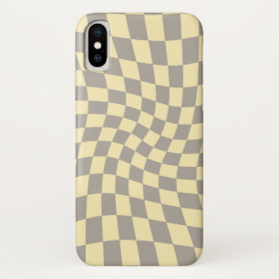 Retro Grey Yellow Pastel Warped Checkerboard iPhone X Case