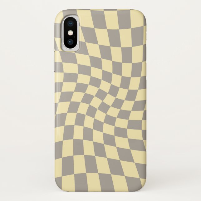 Retro Grey Yellow Pastel Warped Checkerboard   Case-Mate iPhone Case (Back)