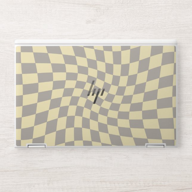 Retro Grey Yellow Pastel Warped Checkerboard  HP Laptop Skin (Front)