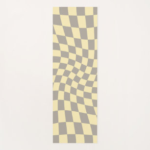 Retro Grey Yellow Pastel Warped Checkerboard    Yoga Mat