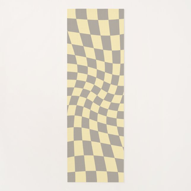 Retro Grey Yellow Pastel Warped Checkerboard    Yoga Mat (Front)