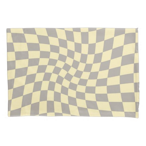 Retro Grey Yellow Y2k Warped Checkered Dorm Room Pillow Case