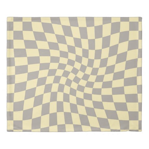 Retro Grey Yellow Y2k Warped Checkered Duvet Cover