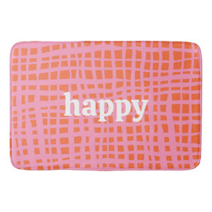 Retro Grid Abstract Pattern Happy Bath Mat