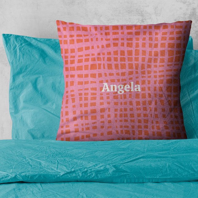 Retro Grid Abstract Pattern Personalizable Throw Pillow (Creator Uploaded)
