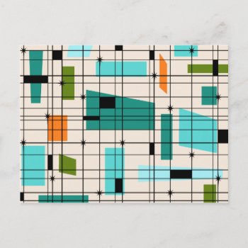 Retro Grid And Starbursts Post Card by StrangeLittleOnion at Zazzle