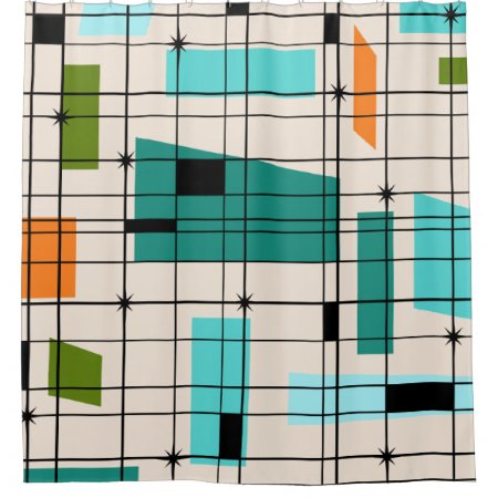 Retro Grid And Starbursts Shower Curtain