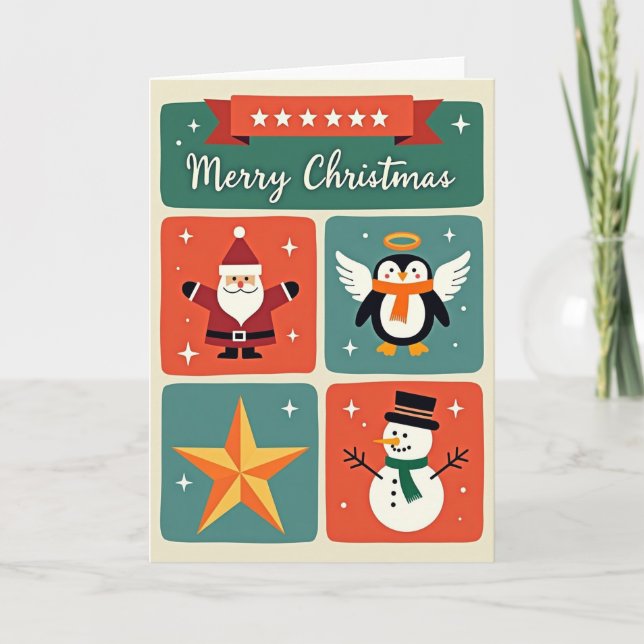 Retro Grid Christmas Card (Front)