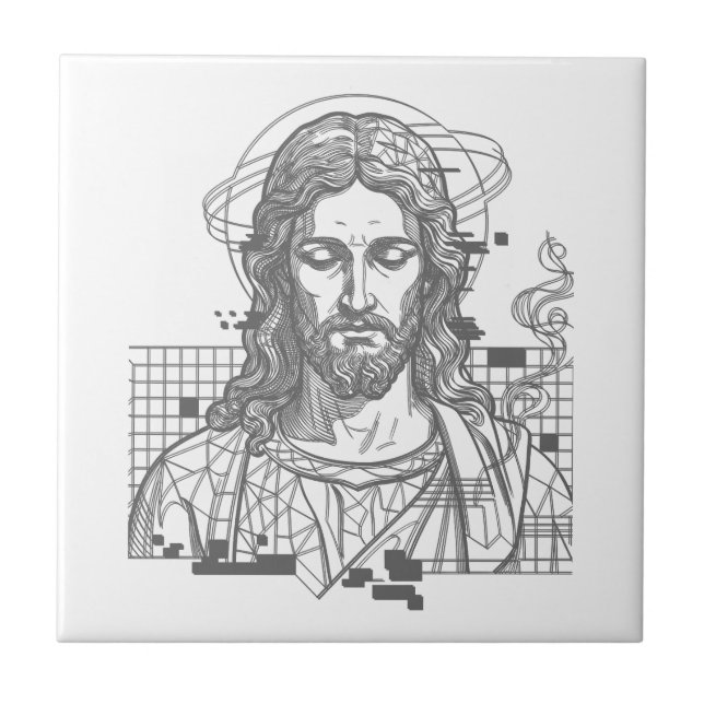 Retro Grid Jesus King Of Kings Revelation 19:16 Ceramic Tile (Front)