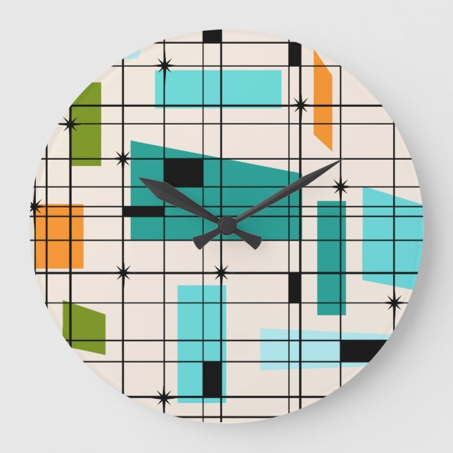 Retro Grid & Starbursts Acrylic Wall Clock (Front)