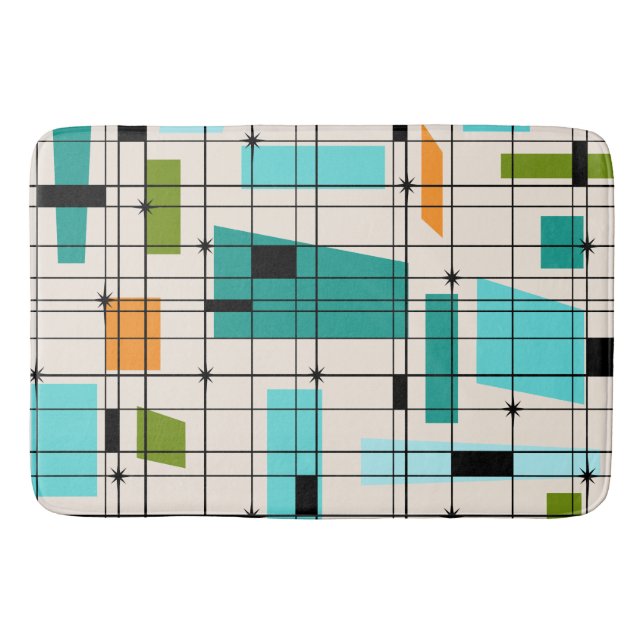 Retro Grid & Starbursts Bath Mat (Front)