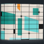 Retro Grid & Starbursts Binder<br><div class="desc">This Retro Grid and Starbursts Binder is where vintage style meets modern day. It features a cream colored background with kitschy, off kilter squares and rectangles in teal, turquoise, This light blue, orange, and avocado green. The whimsical blocks of color are overlayed are worked into some of the grid intersections....</div>