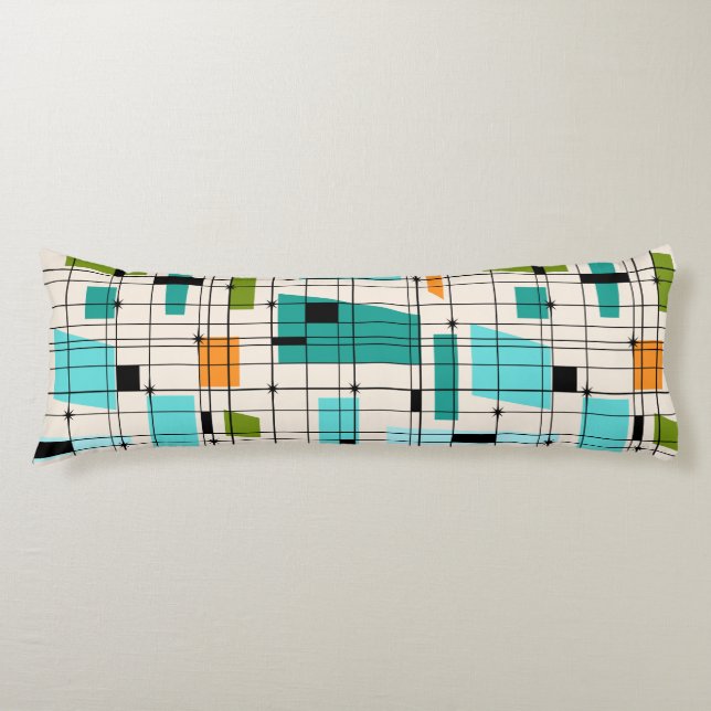 Retro Grid & Starbursts Body Pillow (Front)