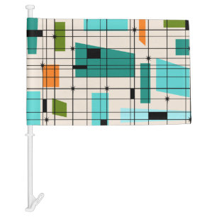 Retro Grid & Starbursts Car Flag