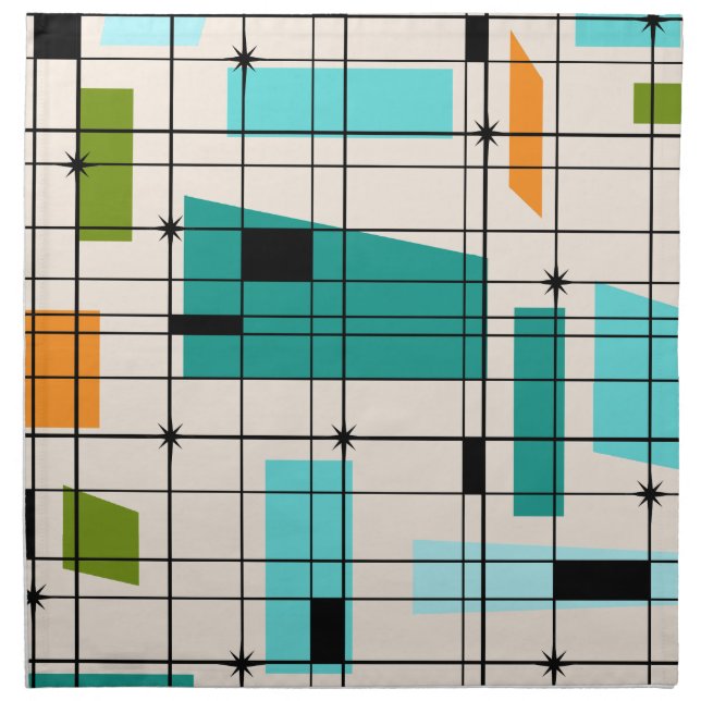 Retro Grid & Starbursts Cloth Napkins (Front)