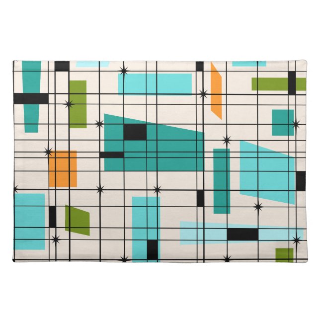 Retro Grid & Starbursts Cloth Placemat (Front)