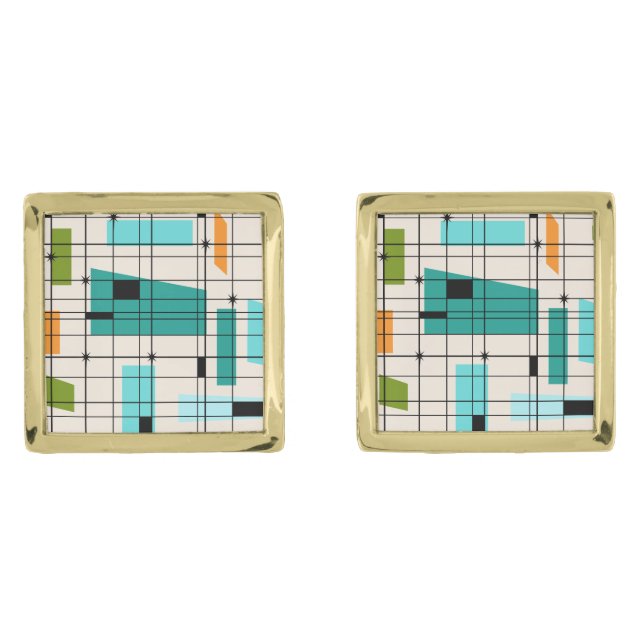 Retro Grid & Starbursts Cufflinks (Front)
