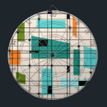Retro Grid & Starbursts Dart Board<br><div class="desc">This Retro Grid and Starbursts Dart Board is where vintage style meets modern day. It features a cream colored background with kitschy, off kilter squares and rectangles in teal, turquoise, This light blue, orange, and avocado green. The whimsical blocks of color are overlayed are worked into some of the grid...</div>