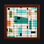 Retro Grid & Starbursts Gift Box<br><div class="desc">This Retro Grid and Starbursts Gift Box is where vintage style meets modern day. It features a cream colored background with kitschy, off kilter squares and rectangles in teal, turquoise, This light blue, orange, and avocado green. The whimsical blocks of color are overlayed are worked into some of the grid...</div>