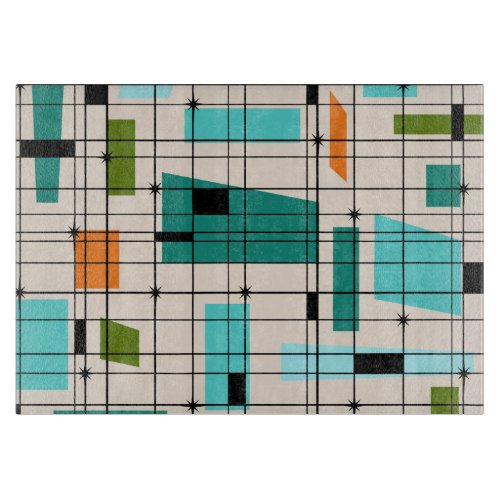 Retro Grid  Starbursts Glass Cutting Board