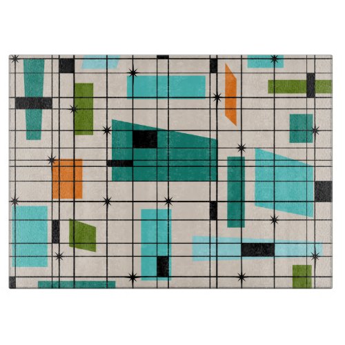 Retro Grid  Starbursts Glass Cutting Board