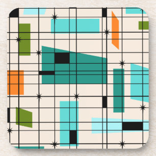 Retro Grid & Starbursts Hard Plastic Coasters