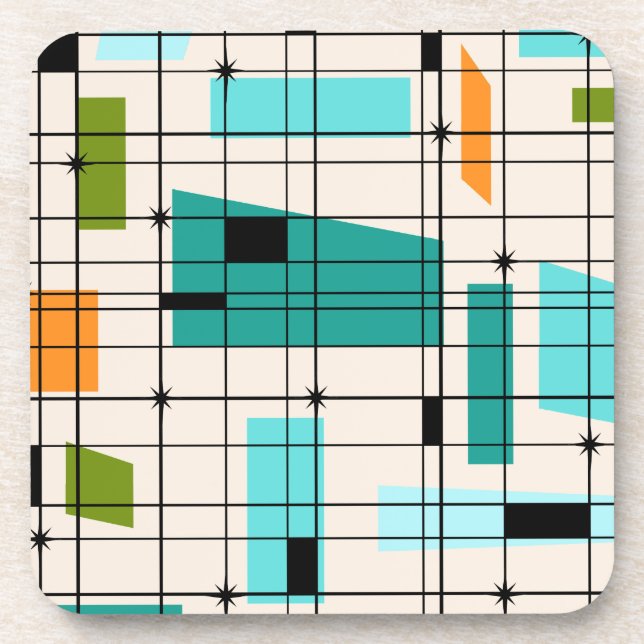 Retro Grid & Starbursts Hard Plastic Coasters (Front)