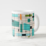Retro Grid & Starbursts Jumbo Mug<br><div class="desc">This Retro Grid and Starbursts Jumbo Mug is where vintage style meets modern day. It features a cream colored background with kitschy, off kilter squares and rectangles in teal, turquoise, This light blue, orange, and avocado green. The whimsical blocks of color are overlayed are worked into some of the grid...</div>
