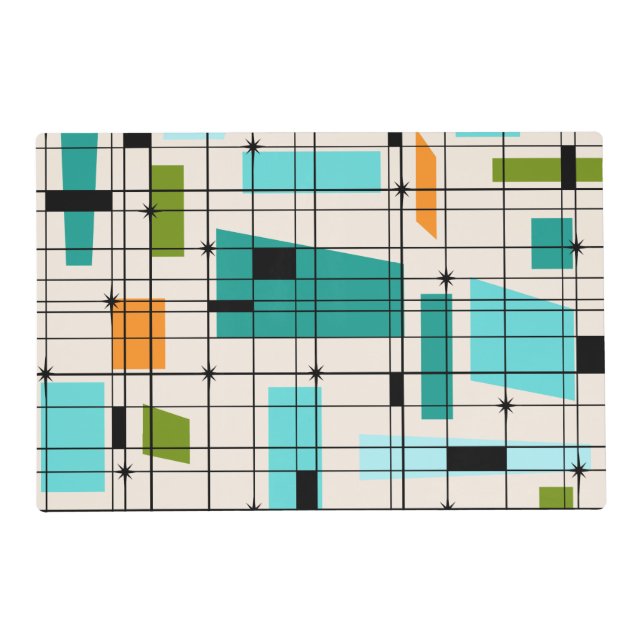 Retro Grid & Starbursts Laminated Placemat (Front)