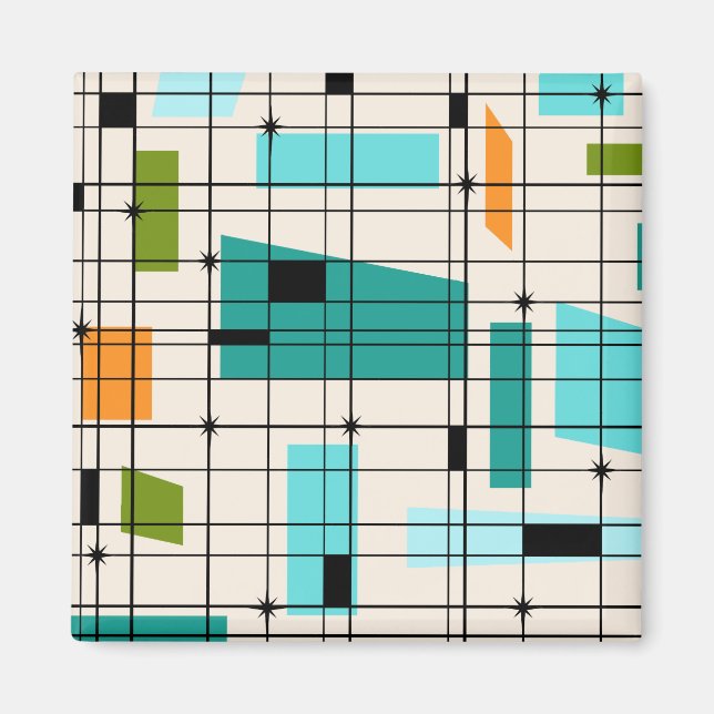 Retro Grid & Starbursts Magnet (Front)
