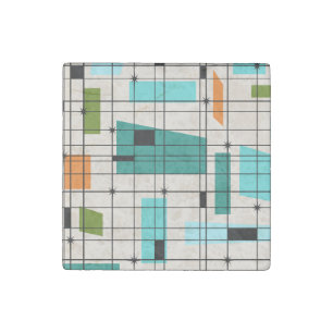 Retro Grid & Starbursts Marble Magnet