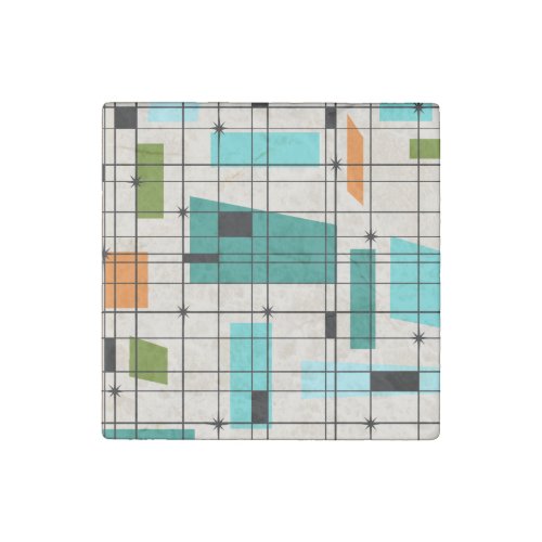 Retro Grid  Starbursts Marble Magnet