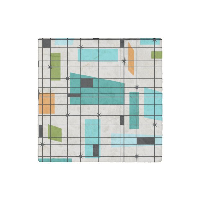 Retro Grid & Starbursts Marble Magnet (Front)
