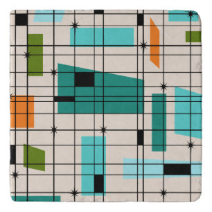 Retro Grid & Starbursts Marble Trivet
