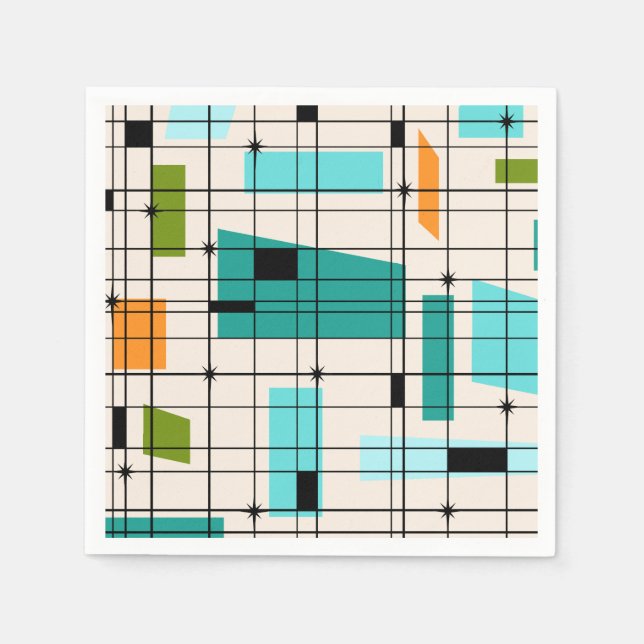 Retro Grid & Starbursts Paper Napkins (Front)