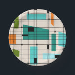 Retro Grid & Starbursts Paper Plate<br><div class="desc">This Retro Grid and Starbursts Paper Plate is where vintage style meets modern day. It features a cream colored background with kitschy, off kilter squares and rectangles in teal, turquoise, This light blue, orange, and avocado green. The whimsical blocks of color are overlayed are worked into some of the grid...</div>