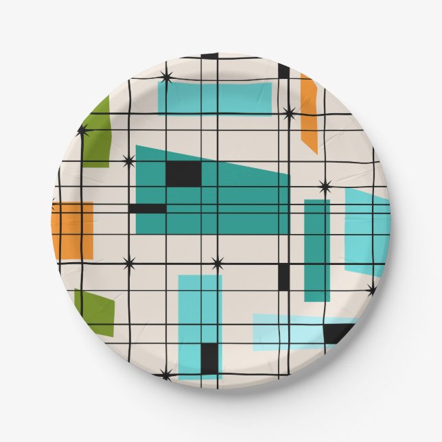 Retro Grid & Starbursts Paper Plate (Front)